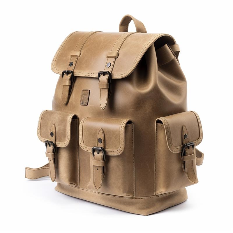 Khaki leather backpack