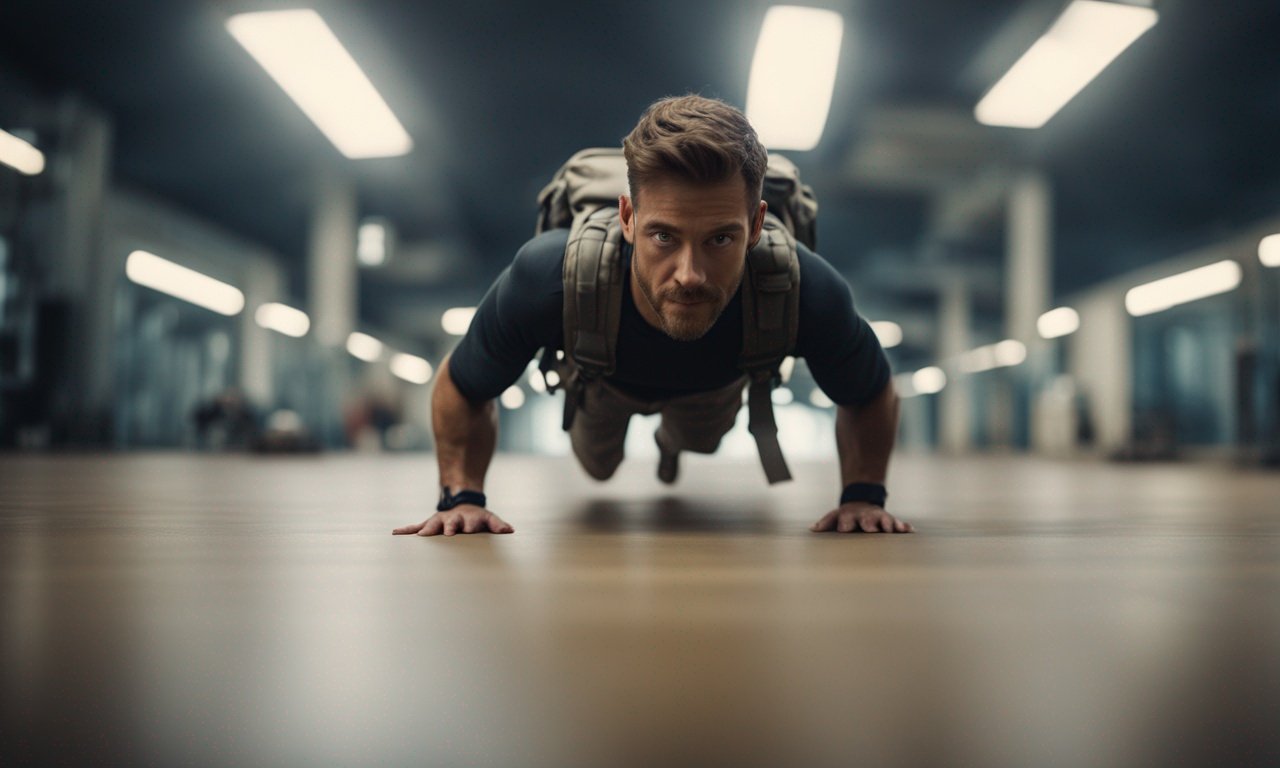 Push-ups with a backpack.